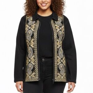 Susan Graver Women's Size Large Black Denim  Button-down Jacket